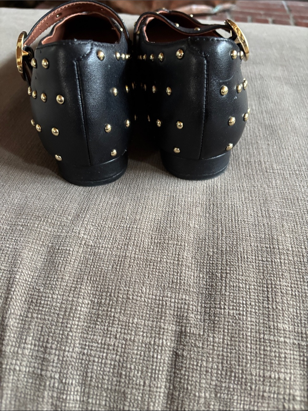 Bared Footwear Black Pointed Mary Jane Flats with Gold Studs - Picture 3 of 6